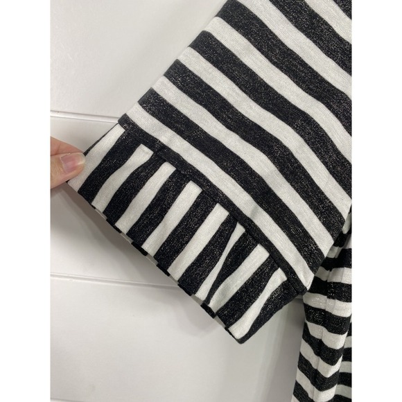 Talbots Shirt Womens Large Black White Striped Ruffle Sleeve Metallic Tee Top - Picture 4 of 12